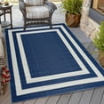 thumbnail image 1 of Outdoor Rug - Folded Design - Recycled Plastic Mat for Patio, Camping, Beach, Balcony, Porch, Deck - Weather, Water, Stain, Lightweight, Fade and UV Resistant - Paris- Navy & Creme, 1 of 5