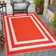 thumbnail image 1 of Outdoor Rug - Folded Design - Recycled Plastic Mat for Patio, Camping, Beach, Balcony, Porch, Deck - Weather, Water, Stain, Lightweight, Fade and UV Resistant - Paris- Orange & White, 1 of 5