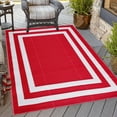 thumbnail image 1 of Outdoor Rug - Folded Design - Recycled Plastic Mat for Patio, Camping, Beach, Balcony, Porch, Deck - Weather, Water, Stain, Lightweight, Fade and UV Resistant - Paris- Red & White, 1 of 5