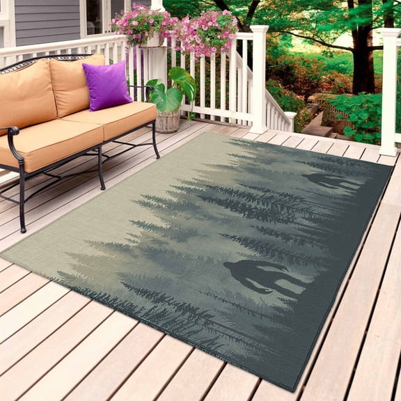 Outdoor Rug, Forest Gorilla Wild Animal Trees Silhouette Absorbant Non-Slip Area Rugs Mat Carpet for Patio Balcony Porch Backyard Deck Rv Camping 3x5ft Vintage Linen