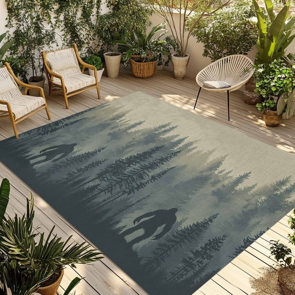 Outdoor Rug, Forest Gorilla Wild Animal Trees Silhouette Absorbant Non-Slip Area Rugs Mat Carpet for Patio Balcony Porch Backyard Deck Rv Camping 6x9ft Vintage Linen