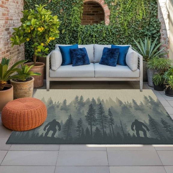Outdoor Rug, Forest Gorilla Wild Animal Trees Silhouette Indoor Area Rug Outdoor Carpet RV Camping Rugs 4x6ft Vintage Linen Outside Mat for Patio Picnic Porch Deck Balcony Backyard