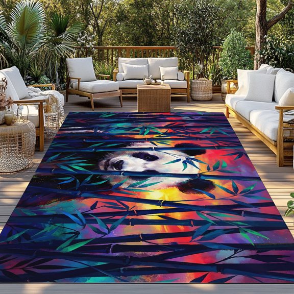 Outdoor Rug, Funny Animal Giant Panda Indoor Area Rug Outdoor Carpet RV Camping Rugs 3x5ft Green Plants Bamboos Outside Mat for Patio Picnic Porch Deck Balcony Backyard