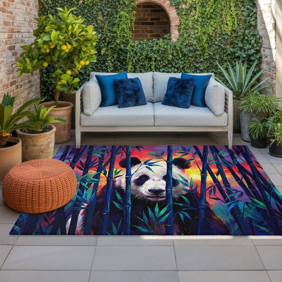 Outdoor Rug, Funny Animal Giant Panda Indoor Area Rug Outdoor Carpet RV Camping Rugs 4x6ft Green Plants Bamboos Outside Mat for Patio Picnic Porch Deck Balcony Backyard