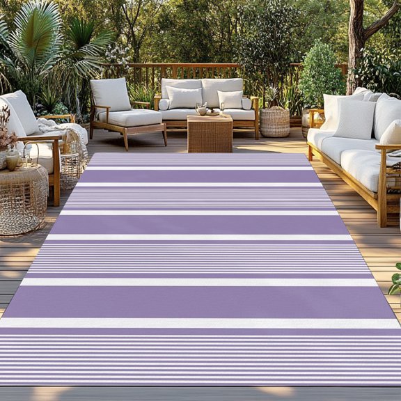 Outdoor Rug, Gradient Purple Stripes Line Indoor Area Rug Outdoor Carpet RV Camping Rugs 3x5ft Minimalist Boho Striped Outside Mat for Patio Picnic Porch Deck Balcony Backyard