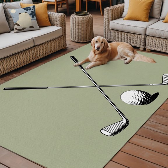 Outdoor Rug, Gradient Sage Green Indoor Area Rug Outdoor Carpet RV Camping Rugs 6x9ft Cartoon Golf Ball Club Outside Mat for Patio Picnic Porch Deck Balcony Backyard