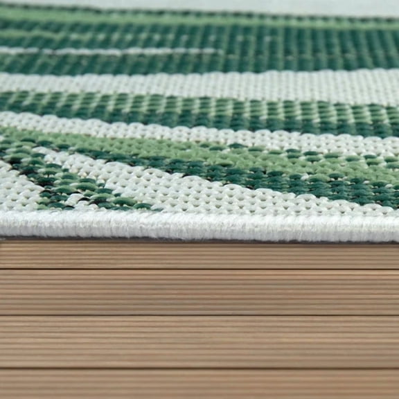 Outdoor Rug Green Beige with Palm Leaf Pattern for Patio Green 2'8" x 4'11"