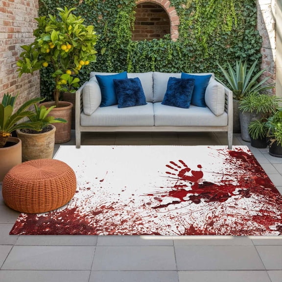 Outdoor Rug, Halloween Bloody Handprint Indoor Area Rug Outdoor Carpet RV Camping Rugs 4x6ft Horror Blood Bloody Palm Outside Mat for Patio Picnic Porch Deck Balcony Backyard