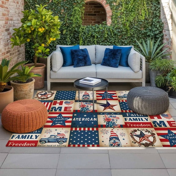 Outdoor Rug, Independence Day Texas Stars Absorbant Non-Slip Area Rugs Mat Carpet for Patio Balcony Porch Backyard Deck Rv Camping 4x6ft USA Flag Blue Farm Car