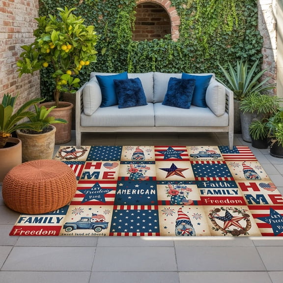 Outdoor Rug, Independence Day Texas Stars Indoor Area Rug Outdoor Carpet RV Camping Rugs 4x6ft USA Flag Blue Farm Car Outside Mat for Patio Picnic Porch Deck Balcony Backyard
