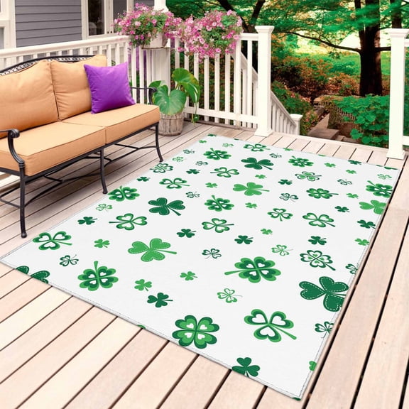 Outdoor Rug, Irish St. Patrick's Day Green Clovers Absorbant Non-Slip Area Rugs Mat Carpet for Patio Balcony Porch Backyard Deck Rv Camping 3x5ft Lucky Leaf