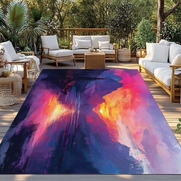 Outdoor Rug, Lake Reflection Landscape Indoor Area Rug Outdoor Carpet RV Camping Rugs 3x5ft Mountain Peaks Sunset Outside Mat for Patio Picnic Porch Deck Balcony Backyard