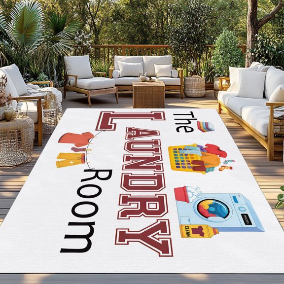 Outdoor Rug, Laundry Room Cloth Pant Washing Machine Indoor Area Rug Outdoor Carpet RV Camping Rugs 3x5ft Cartoon Style Outside Mat for Patio Picnic Porch Deck Balcony Backyard