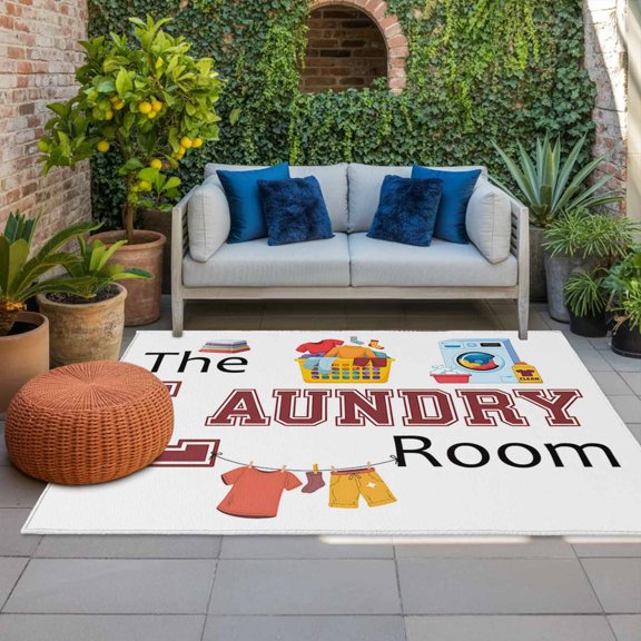 Outdoor Rug, Laundry Room Cloth Pant Washing Machine Indoor Area Rug Outdoor Carpet RV Camping Rugs 4x6ft Cartoon Style Outside Mat for Patio Picnic Porch Deck Balcony Backyard