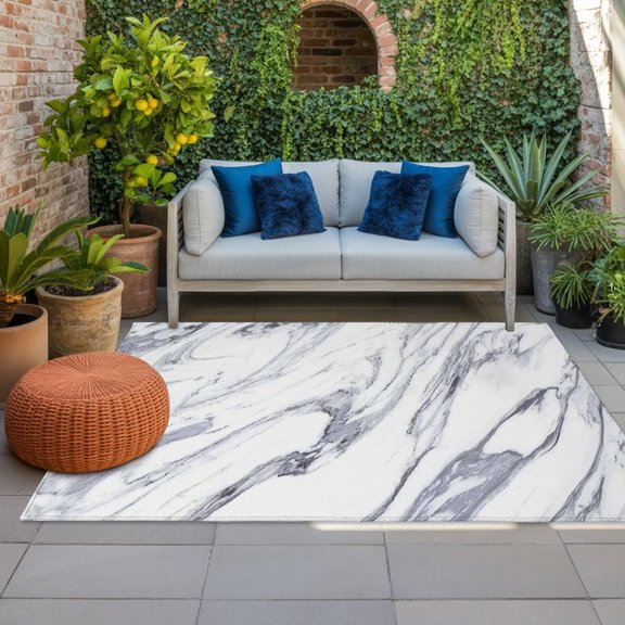 Outdoor Rug, Marble Stone Texture Indoor Area Rug Outdoor Carpet RV Camping Rugs 4x6ft Grey and White Outside Mat for Patio Picnic Porch Deck Balcony Backyard