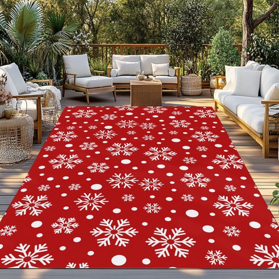 Outdoor Rug, Merry Christmas Snowflake on Red Indoor Area Rug Outdoor Carpet RV Camping Rugs 3x5ft Winter Falling Snow Outside Mat for Patio Picnic Porch Deck Balcony Backyard