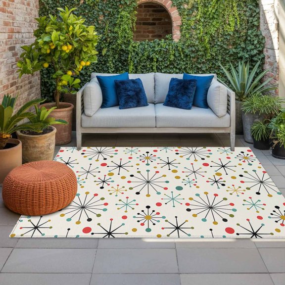 Outdoor Rug, Mid Century Abstract Geometric Indoor Area Rug Outdoor Carpet RV Camping Rugs 4x6ft Modern Colorful Atomic Outside Mat for Patio Picnic Porch Deck Balcony Backyard