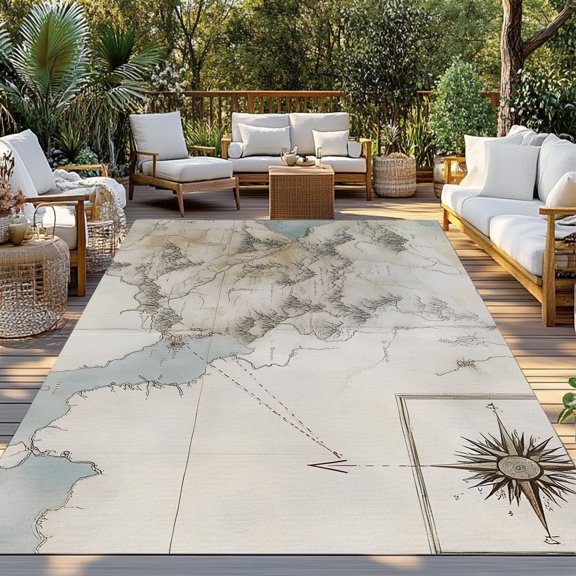 Outdoor Rug, Middle Earth Map on Retro Indoor Area Rug Outdoor Carpet RV Camping Rugs 3x5ft Abstract Mountain Blue Lake Outside Mat for Patio Picnic Porch Deck Balcony Backyard