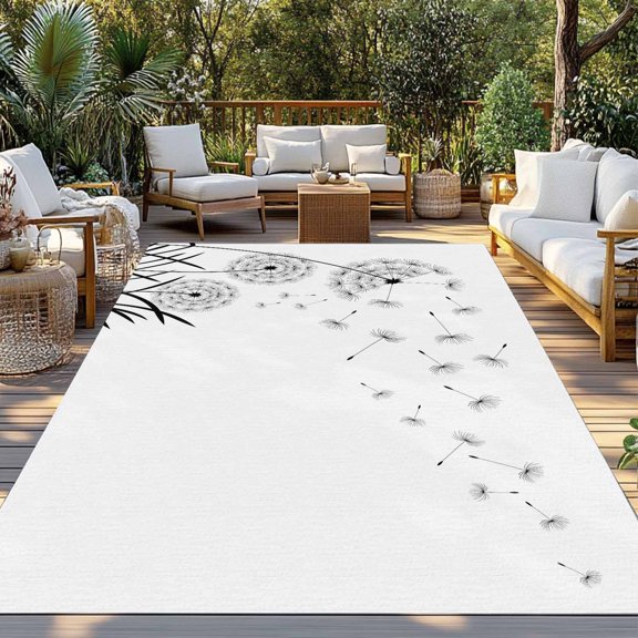Outdoor Rug, Minimalist Plant Dandelion Indoor Area Rug Outdoor Carpet RV Camping Rugs 3x5ft Classic Modern Rural Botanical Outside Mat for Patio Picnic Porch Deck Balcony Backyard
