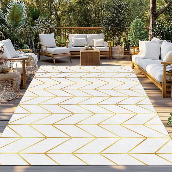 Outdoor Rug, Minimalist Yellow Herringbone Arrow Indoor Area Rug Outdoor Carpet RV Camping Rugs 3x5ft Abstract Geometric Line Outside Mat for Patio Picnic Porch Deck Balcony Backyard