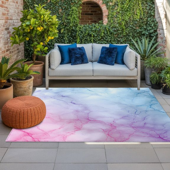 Outdoor Rug, Natural Marble Agate Stone Texture Indoor Area Rug Outdoor Carpet RV Camping Rugs 4x6ft Pink Blue Gradient Outside Mat for Patio Picnic Porch Deck Balcony Backyard