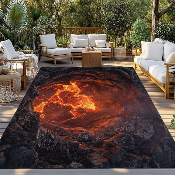 Outdoor Rug, Nature Volcanic Lava Crater Indoor Area Rug Outdoor Carpet RV Camping Rugs 3x5ft Abstract Volcano Dark Abyss Fire Outside Mat for Patio Picnic Porch Deck Balcony Backyard