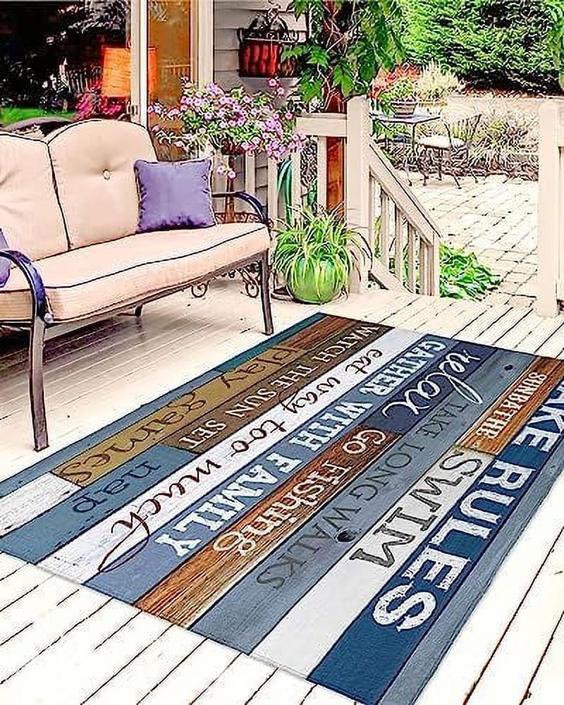 Outdoor Rug Nautical Theme Sea Turtle Vintage Map Pattern Indoor