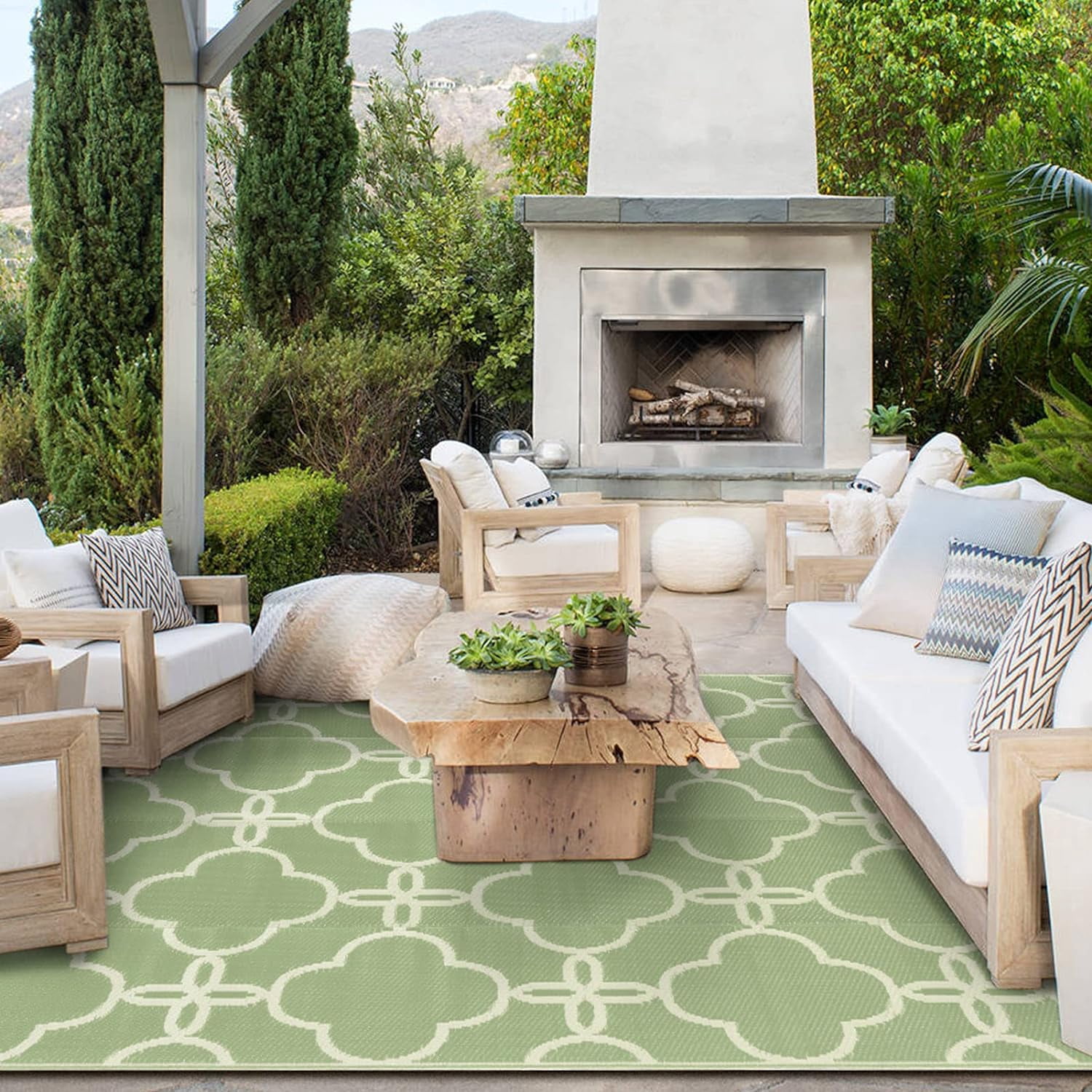 Outdoor Rug, Outdoor Plastic Straw Rug, 5x8 Reversible Sage Green Patio ...