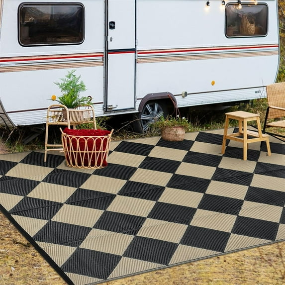 Outdoor Rug Outdoor Plastic Straw Rug Waterproof Camping Rugs for Patio Porch Backyard Lightweight Reversible Portable Mat for Picnic RV Pool Deck Beach Trailer Trellis
