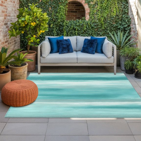 Outdoor Rug for Patio 3x5ft Teal Foggy Cloud Outdoor Area Rug Coastal Oil Painting Turquoise Ombre Soft Floor Mat for Porch Garden Backyard Indoor Entryway Home Decor