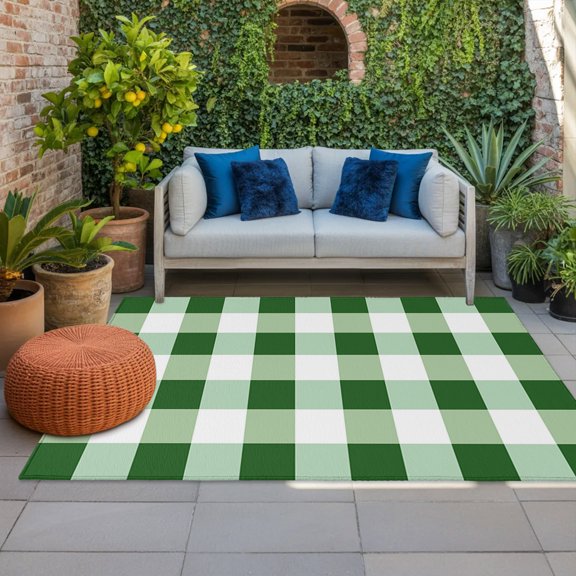 Outdoor Rug for Patio 4x6ft Green Theme Plaid Outdoor Area Rug Buffalo Check Spring Soft Floor Mat for Porch Garden Backyard Indoor Entryway Home Decor