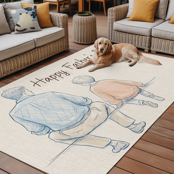 Outdoor Rug for Patio 5'x8',Happy Father's Day Words Non-Slip Area Rugs Washable Carpet Indoor Rug,Father and Son Back Shadow Non-shedding Floor Mats for Porch Living Room Deck
