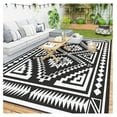 thumbnail image 1 of Outdoor Rug for Patio, 9' x 18' Waterproof Large Mat, Reversible Plastic Straw Rug for Decor, Portable Outside RV Camping Area Carpet Mat for Backyard Porch Deck Picnic, Black & Gray Square, 1 of 9