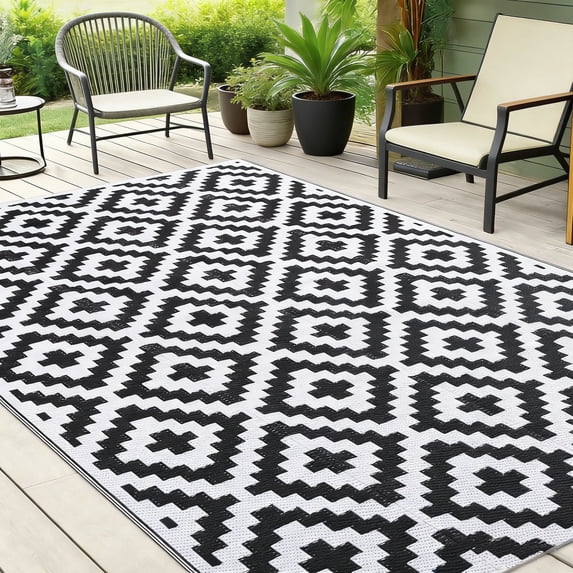 Outdoor Rug for Patio,Waterproof Reversible,Non-Slip Large Area Rug for Camping, RV, Deck, Balcony, Backyard, Multiple Sizes & Patterns