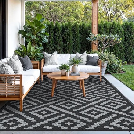 Outdoor Rug for Patio,Waterproof Reversible,Non-Slip Large Area Rug for Camping, RV, Deck, Balcony, Backyard, Multiple Sizes & Patterns