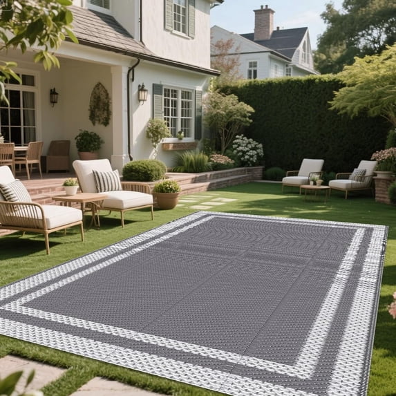 Outdoor Rug for Patio,Waterproof Reversible,Non-Slip Large Area Rug for Camping, RV, Deck, Balcony, Backyard, Multiple Sizes & Patterns