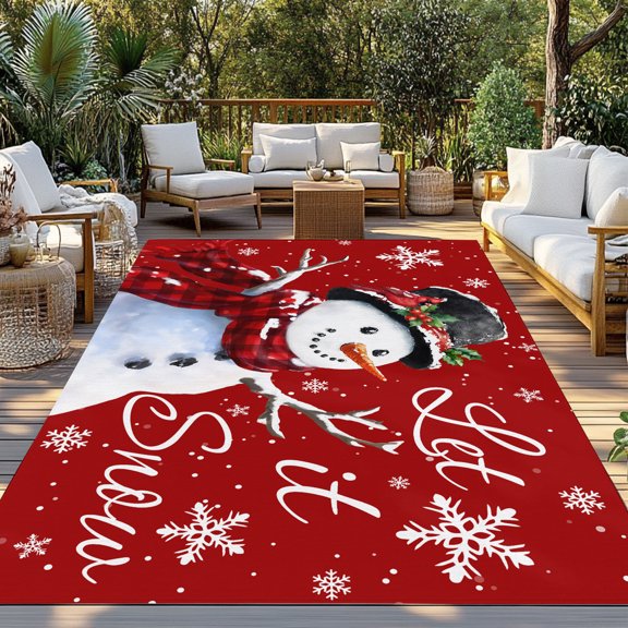 Outdoor Rug, Red Snowman Christmas Snowflakes Seamless Indoor Area Rug Outdoor Carpet RV Camping Rugs 3x5ft Winter Falling Snow Outside Mat for Patio Picnic Porch Deck Balcony Backyard