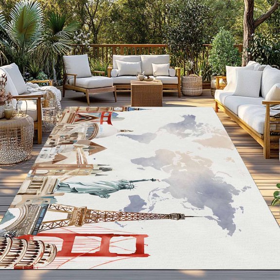 Outdoor Rug, Retro Maps of The World Tourism Indoor Area Rug Outdoor Carpet RV Camping Rugs 3x5ft Abstract Graffiti Texture Outside Mat for Patio Picnic Porch Deck Balcony Backyard