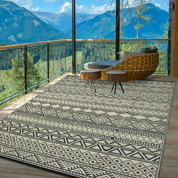 Outdoor Rug,Reversible Boho Camping Rug,Waterproof Plastic Rug For Camper Porch Balcony Backyard Picnic,Easy to Clean & Carry