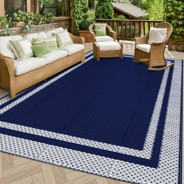 Outdoor Rug Reversible Portable Plastic Straw Camping Rugs for Outside RV,Large Waterproof Outdoor Area Rugs for Patio,Deck,Porch,Balcony(5'x 8',White&Gray)