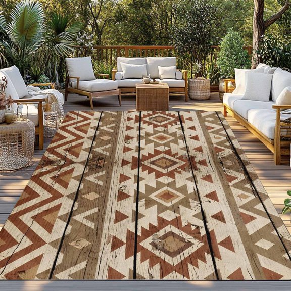 Outdoor Rug, Rustic Aztec Style Pattern Indoor Area Rug Outdoor Carpet RV Camping Rugs 3x5ft Southwestern Geometric Art Outside Mat for Patio Picnic Porch Deck Balcony Backyard