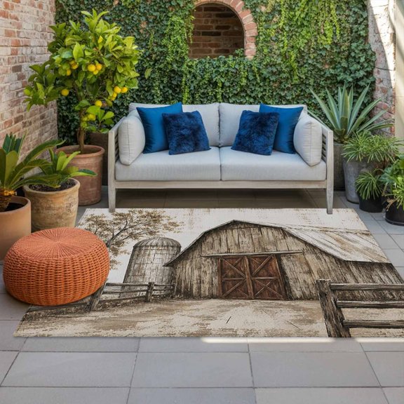 Outdoor Rug, Rustic Cabin Wooden Grain Indoor Area Rug Outdoor Carpet RV Camping Rugs 4x6ft Retro Medieval Outside Mat for Patio Picnic Porch Deck Balcony Backyard