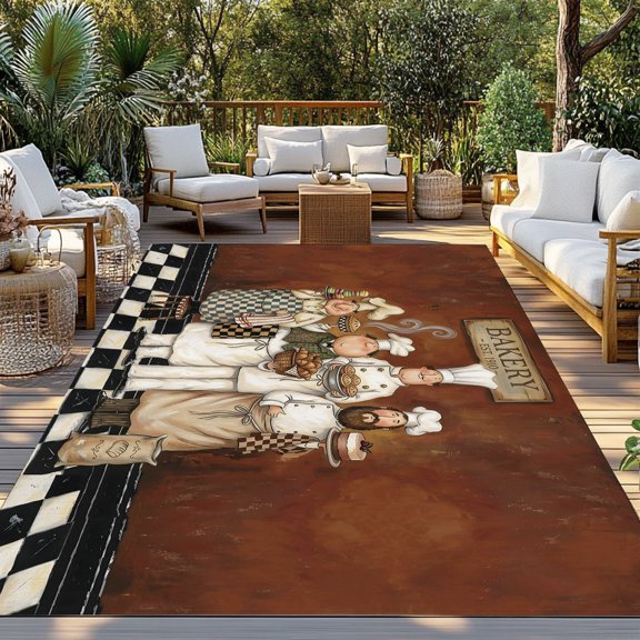 Outdoor Rug, Rustic Cartoon Bakery Chef Indoor Area Rug Outdoor Carpet RV Camping Rugs 3x5ft Farmhouse Cooking Theme Outside Mat for Patio Picnic Porch Deck Balcony Backyard