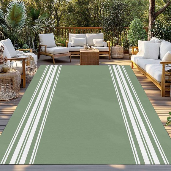 Outdoor Rug, Sage Green White Striped Vertical Stripes Indoor Area Rug Outdoor Carpet RV Camping Rugs 3x5ft Modern Minimalism Outside Mat for Patio Picnic Porch Deck Balcony Backyard