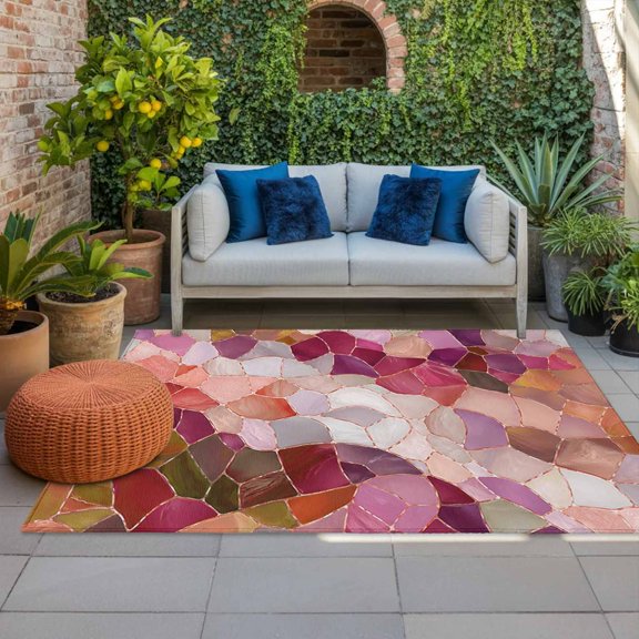 Outdoor Rug, Seamless Glass Shard Pattern Indoor Area Rug Outdoor Carpet RV Camping Rugs 4x6ft Abstract Broken Tile Print Outside Mat for Patio Picnic Porch Deck Balcony Backyard