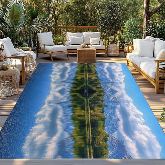 Outdoor Rug, Snow Capped Mountain Indoor Area Rug Outdoor Carpet RV Camping Rugs 3x5ft Lake Reflection Outside Mat for Patio Picnic Porch Deck Balcony Backyard