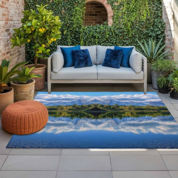 Outdoor Rug, Snow Capped Mountain Indoor Area Rug Outdoor Carpet RV Camping Rugs 4x6ft Lake Reflection Outside Mat for Patio Picnic Porch Deck Balcony Backyard