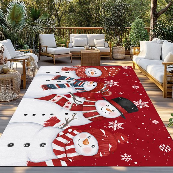 Outdoor Rug, Snowman Christmas Snowflake On Red Indoor Area Rug Outdoor Carpet RV Camping Rugs 3x5ft Winter White Snow Outside Mat for Patio Picnic Porch Deck Balcony Backyard