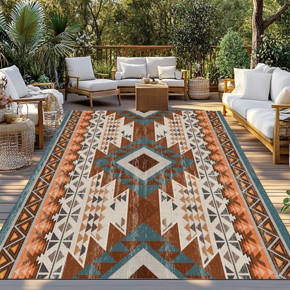 Outdoor Rug, Southwestern Ethnic Geometric Art Indoor Area Rug Outdoor Carpet RV Camping Rugs 3x5ft Rustic Tribal Native Arrows Outside Mat for Patio Picnic Porch Deck Balcony Backyard