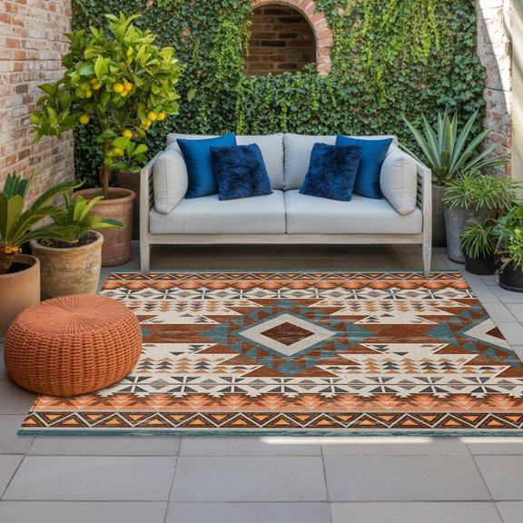 Outdoor Rug, Southwestern Ethnic Geometric Art Indoor Area Rug Outdoor Carpet RV Camping Rugs 4x6ft Rustic Tribal Native Arrows Outside Mat for Patio Picnic Porch Deck Balcony Backyard
